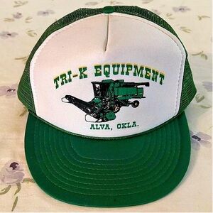 Vintage 90s Streetwear Tri-K Equipment Green & White Snap Back Trucker Hat